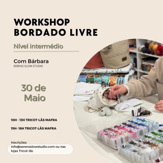 🚨 horário da tarde alterado para 14h-17h.

🌿Workshop nível 2 -intermédio🌿

Uma continuação na aprendizagem do bordado livre, para quem já conhece bem os pontos base.

Aqui aprendemos pontos mais complexos e que trazem mais textura, movimento e detalhes únicos que elevam os nosso bordados ❤️

🗓️ Data: 30 de Maio
⏰ Horário: nas lojas Tricot-lãs
Mafra: 10h - 13h e das 14h -17h

Uma oportunidade única para aprender novos ponto e, como sempre, ter momentos de partilha e criatividade com outros bordadeiros ✨.

Garante a tua vaga
🌈 Vem aprender a dar mais vida às tuas criações🌈